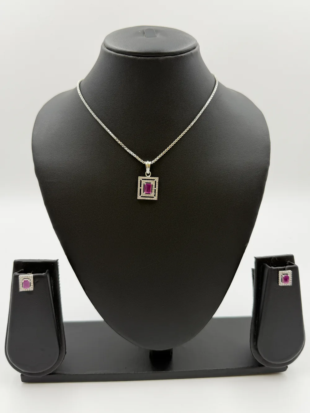 Diamond Rhodium Chain Pendant Set 2