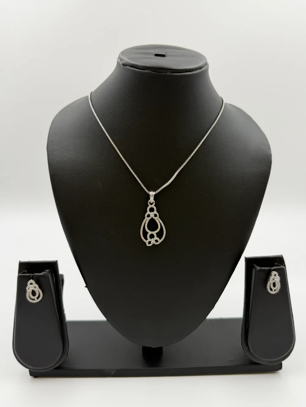 Diamond Rhodium Chain Pendant Set 5